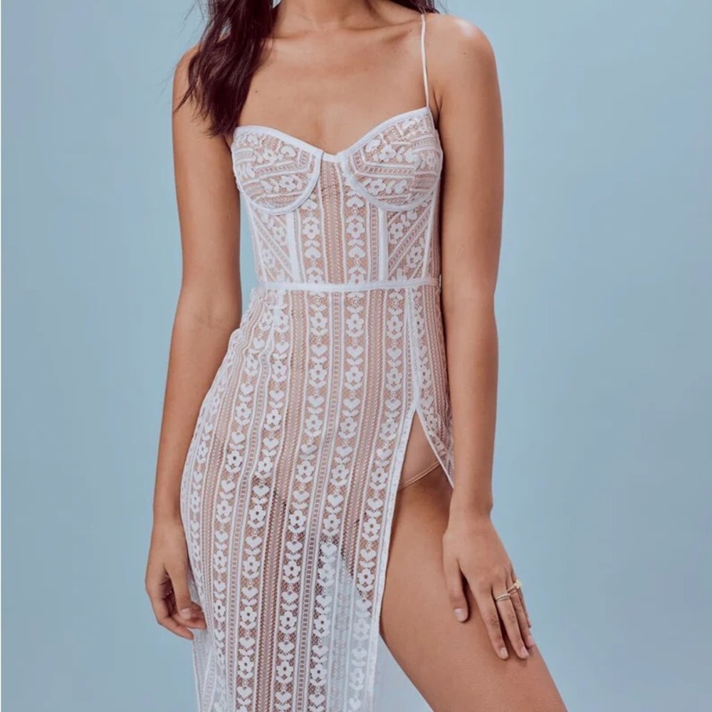 For Love and Lemons Dakota lace midi dress in white
